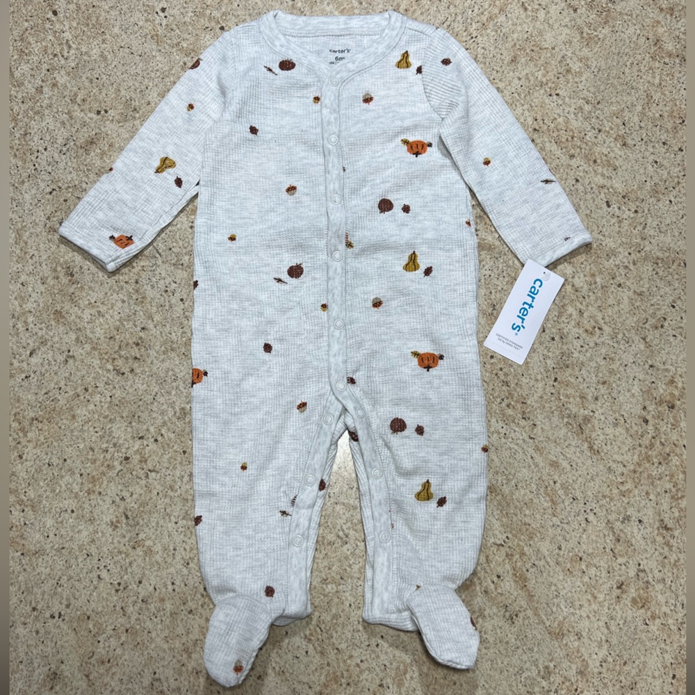 NWT Carter's Waffle Knit Thermal Sleep & Play - Fall Print - Size 6 Month